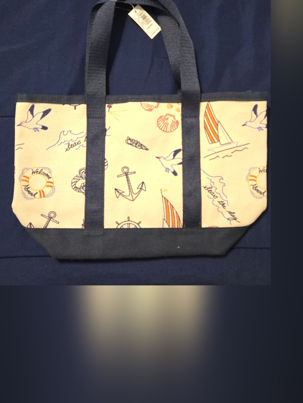 Navy & Cream Nautical Canvas Tote Bag